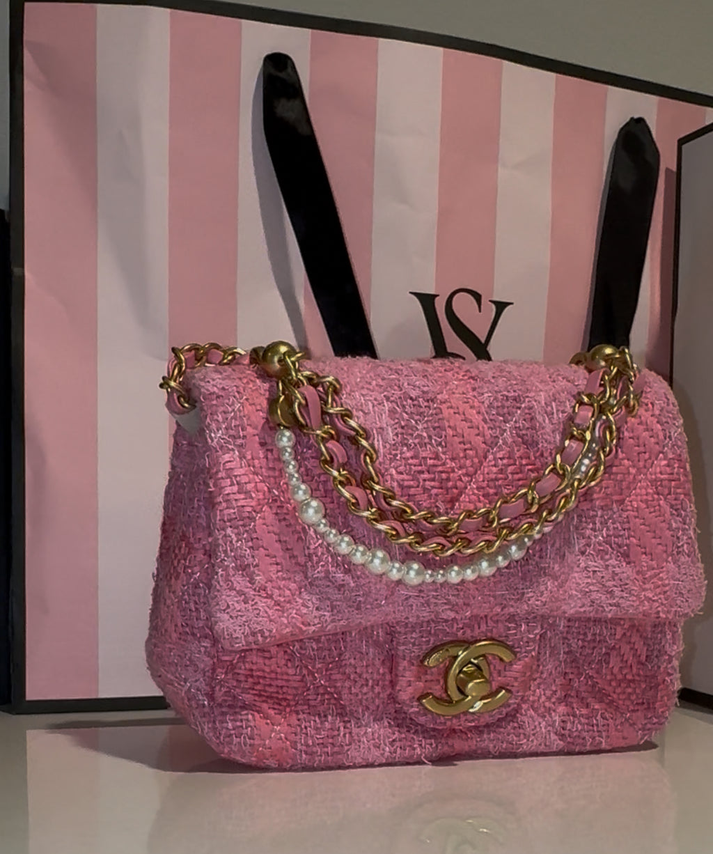 Pink Tweed & Pearls Ch@ne1 Mini Purse