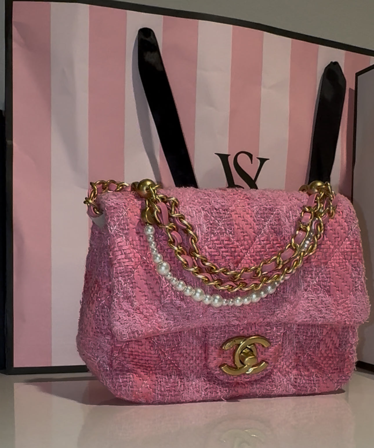 Pink Tweed & Pearls Ch@ne1 Mini Purse