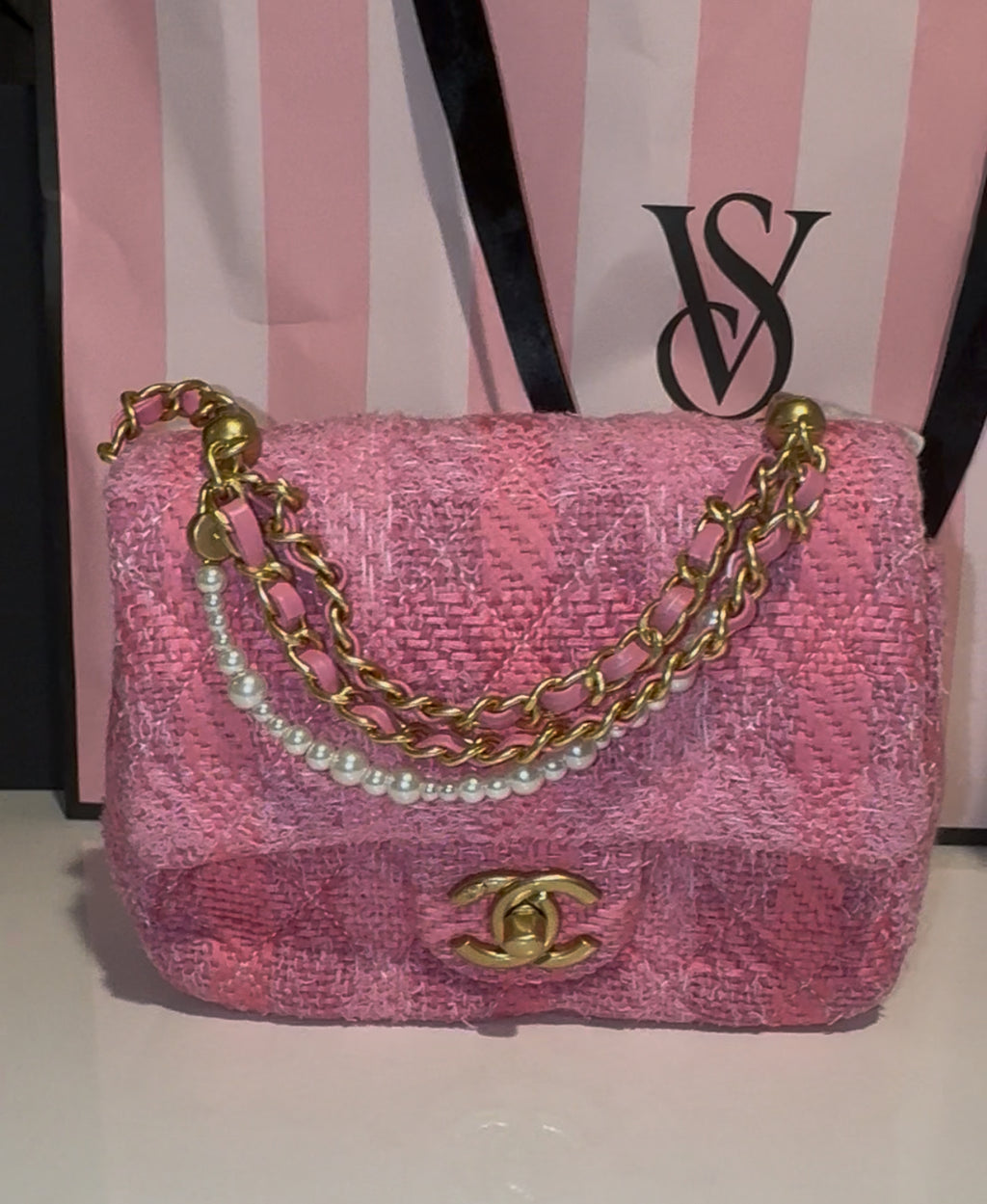 Pink Tweed & Pearls Ch@ne1 Mini Purse