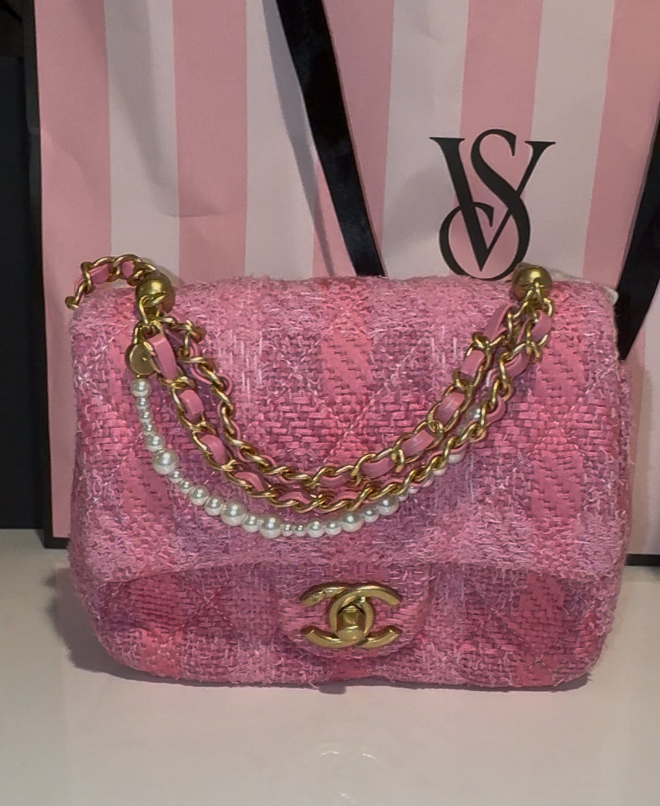 Pink Tweed & Pearls Ch@ne1 Mini Purse